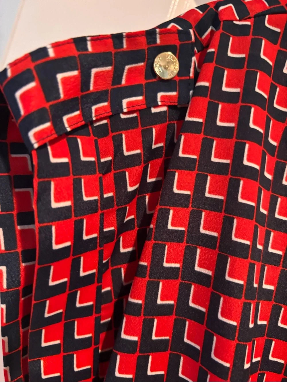 MICHAEL Michael Kors Geometric Peplum Blouse Red Black Small